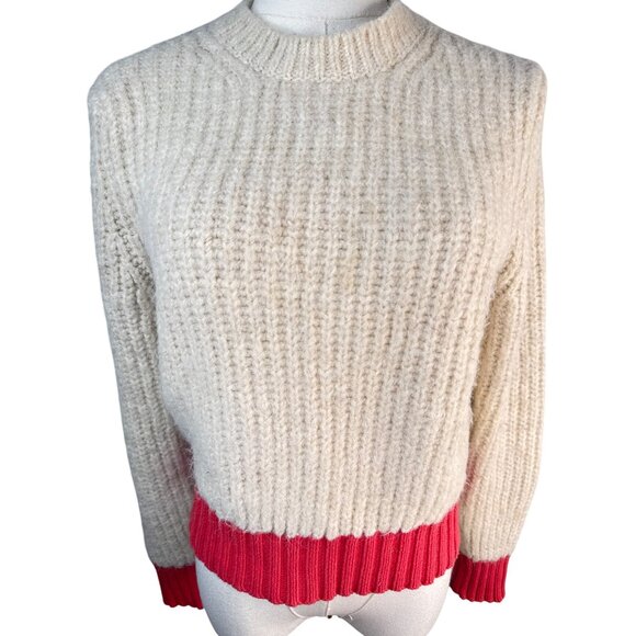 ZARA Small Knit Sweater Red & Cream Ribbed Crewneck Acrylic Blend - Picture 5 of 11